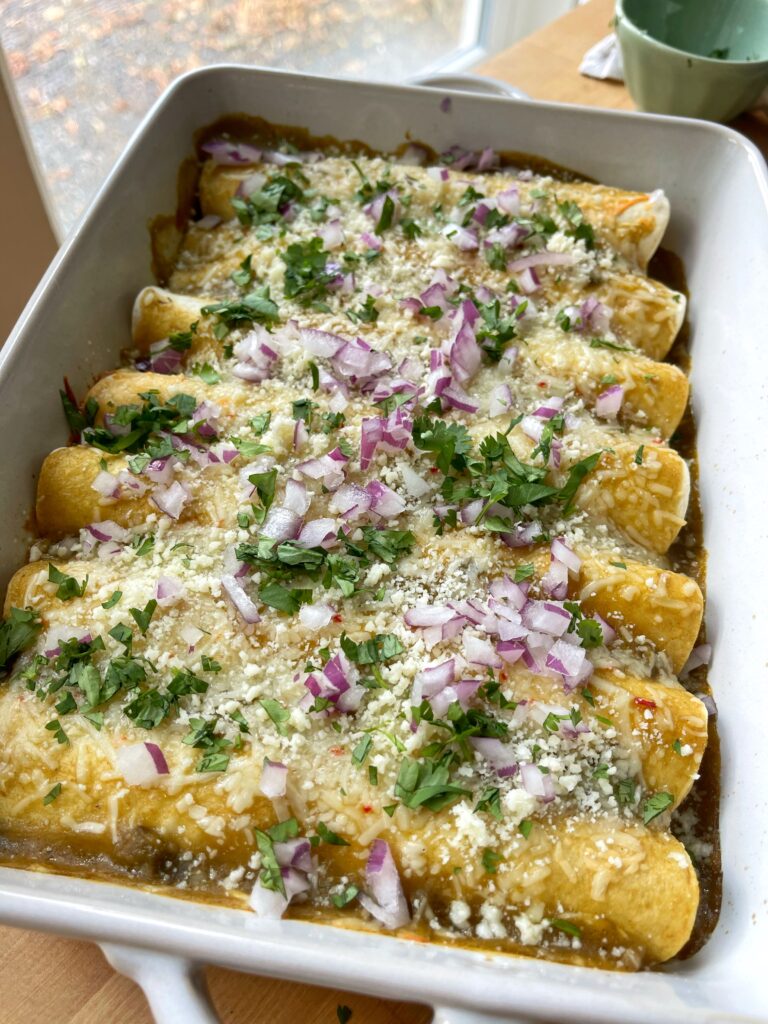 Mexican-Inspired Street Corn Chicken Enchiladas